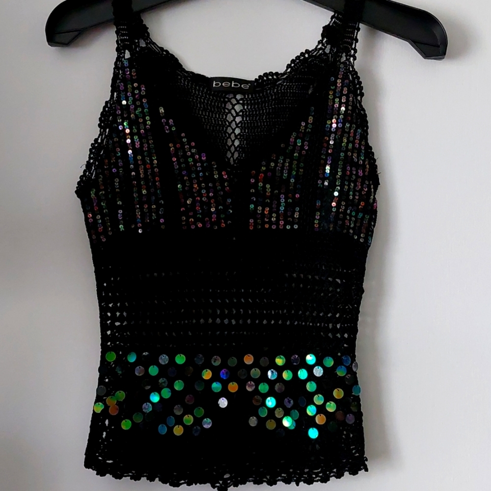 Gorgeous Sexy Bebe Sequin Crochet Tank Top